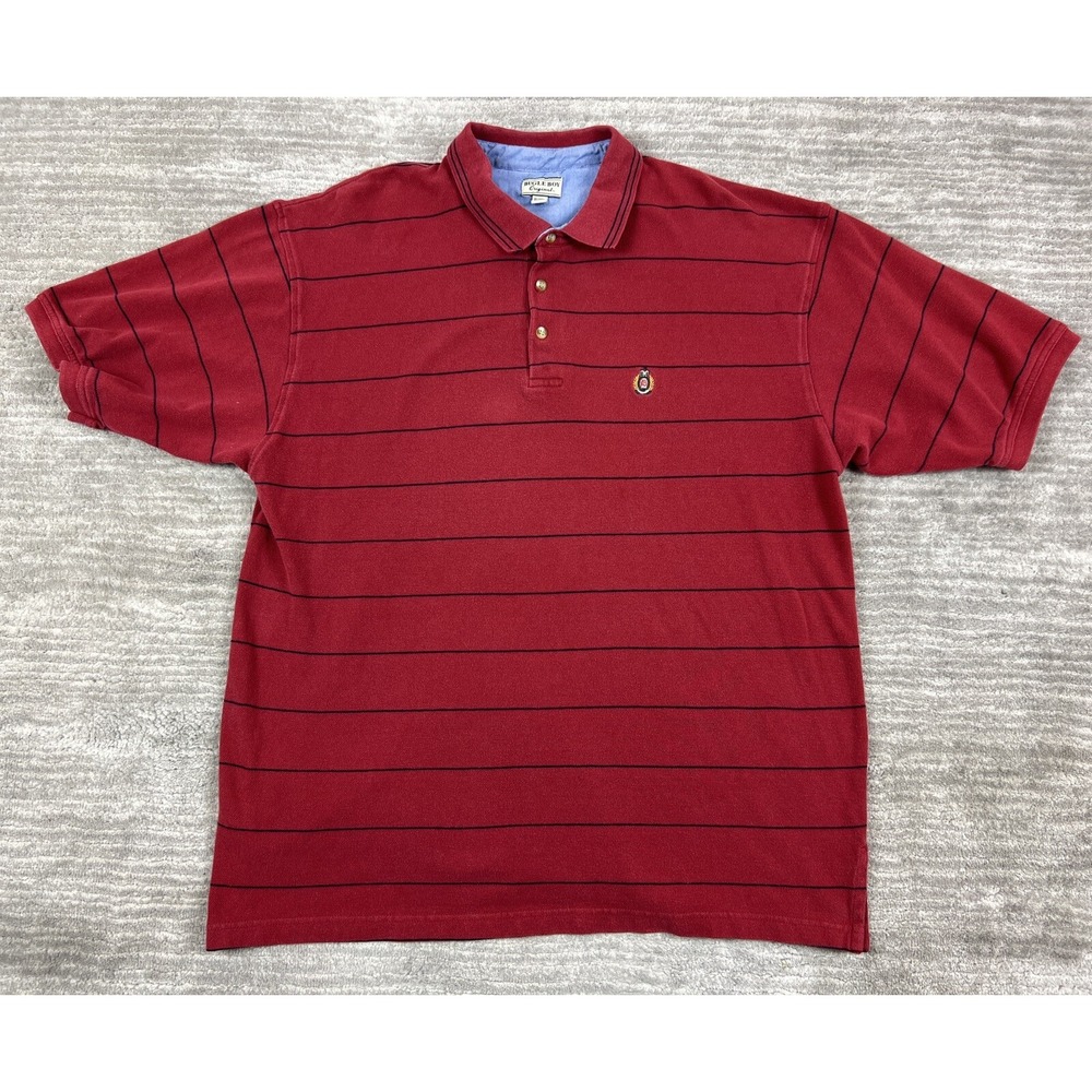 Bugle Boy Polo Shirt Mens XXL Red Striped Short Sleeve Vintage 90s Cotton Pique - Picture 1 of 10